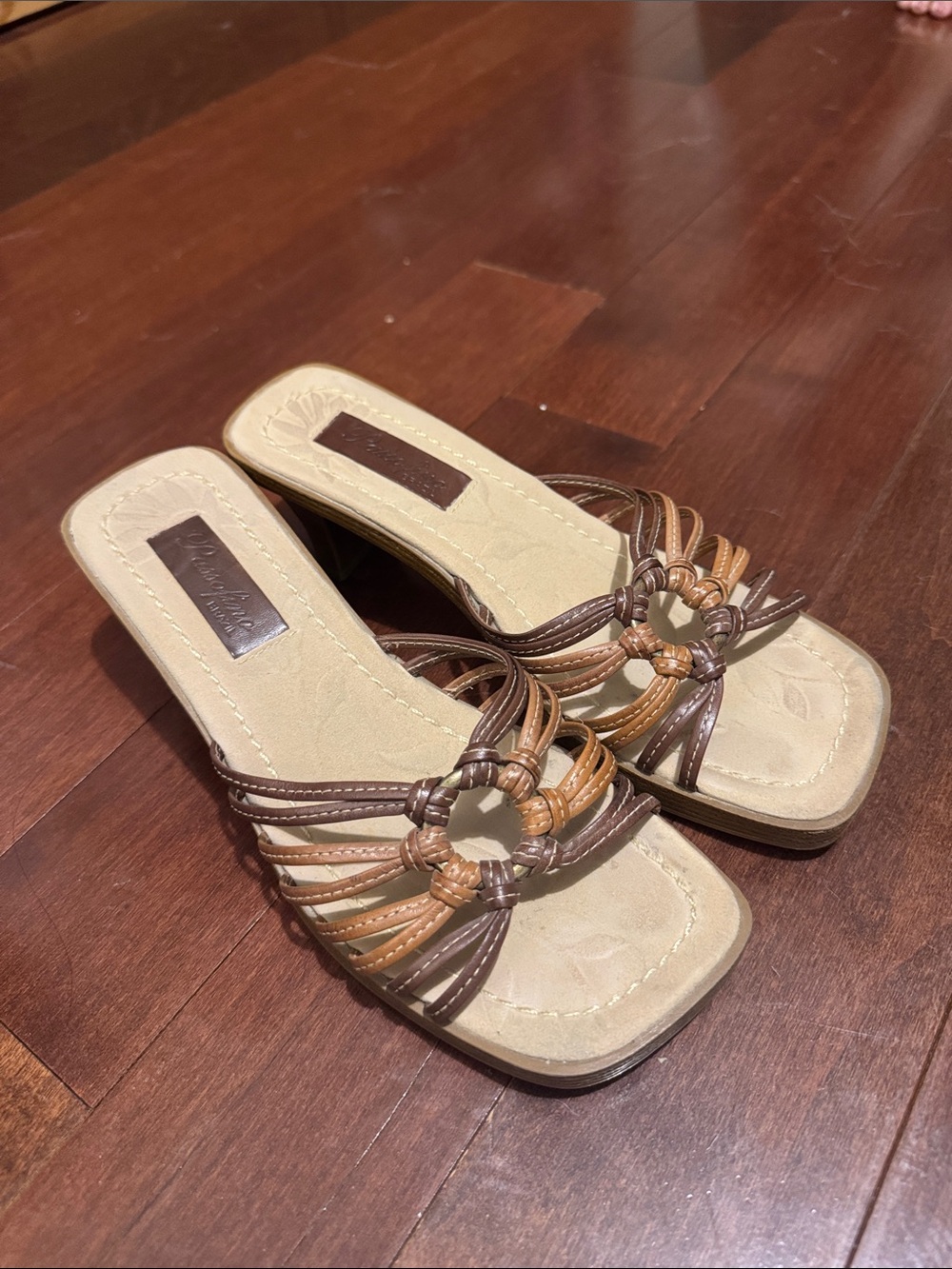Women’s Tan and Brown Strappy Slide Sandals